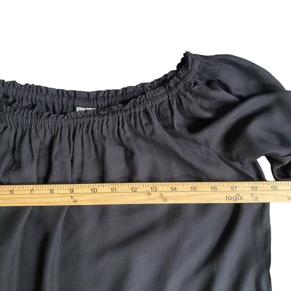 Feathers Peasant Blouse Tunic Black M Off The Shoulder Embroidered Boho Artsy - Picture 3 of 6